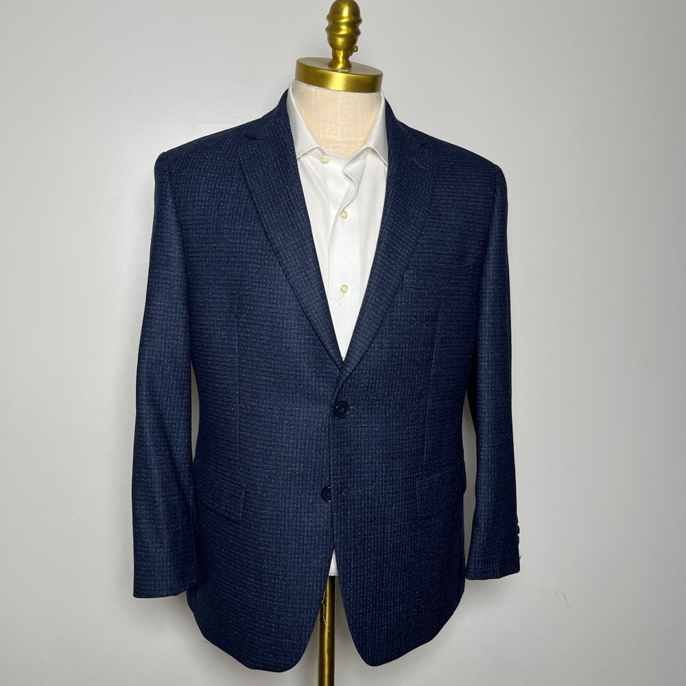 Calvin Klein Blazer Mens 40S Navy Blue Textured Wool Blend Two Button Jacket